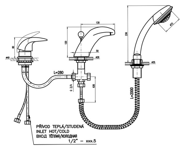 Смеситель на борт ванны Rav Slezak Dunaj D471.5SZ. Фото 2