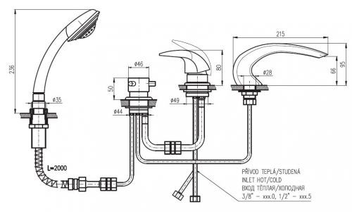 Смеситель на борт ванны Rav Slezak Dunaj D472.5P. Фото 2