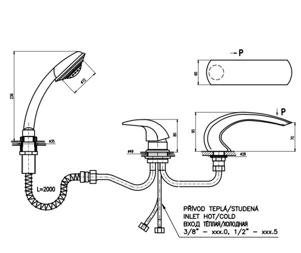 Смеситель на борт ванны Rav Slezak Dunaj D472.5Y. Фото 2