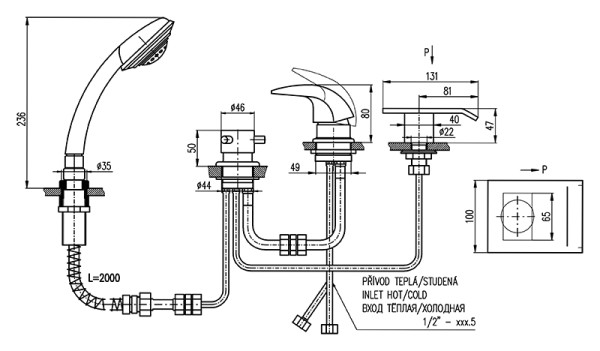 Смеситель на борт ванны Rav Slezak Dunaj D473.5PZ. Фото 2