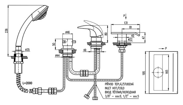 Смеситель на борт ванны Rav Slezak Dunaj D474.5P. Фото 2