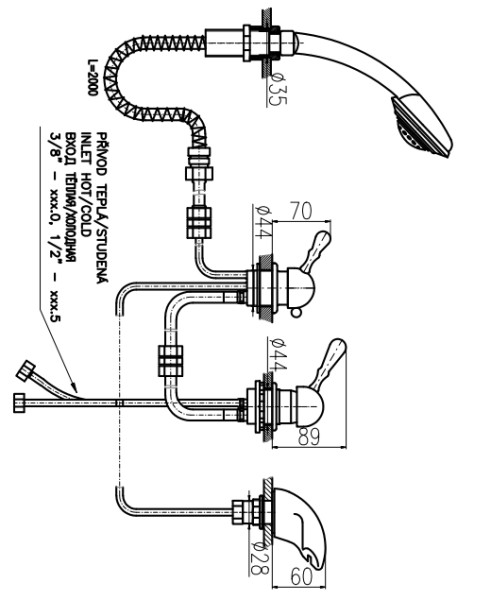 Смеситель на борт ванны Rav Slezak Dunaj L070.5PSM. Фото 2