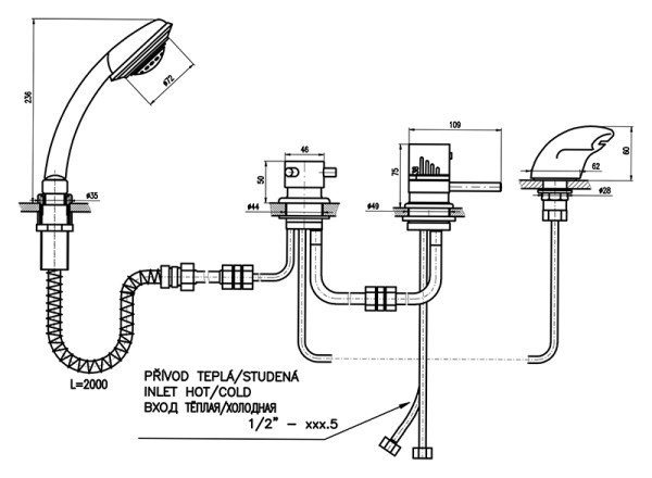 Смеситель на борт ванны Rav Slezak Dunaj Termostat DT270.5PZ. Фото 2