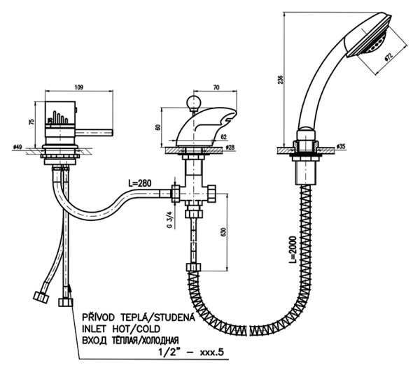 Смеситель на борт ванны Rav Slezak Dunaj Termostat DT270.5S. Фото 2