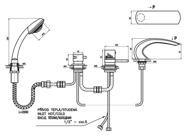 Смеситель на борт ванны Rav Slezak Dunaj Termostat DT272.5P. Фото 2