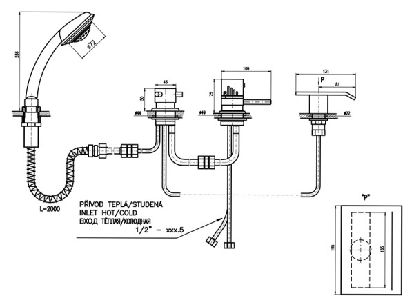 Смеситель на борт ванны Rav Slezak Dunaj Termostat DT274.5PZ. Фото 2