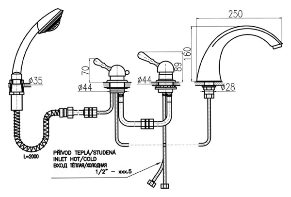 Смеситель на борт ванны Rav Slezak Labe L069.5PSM. Фото 2