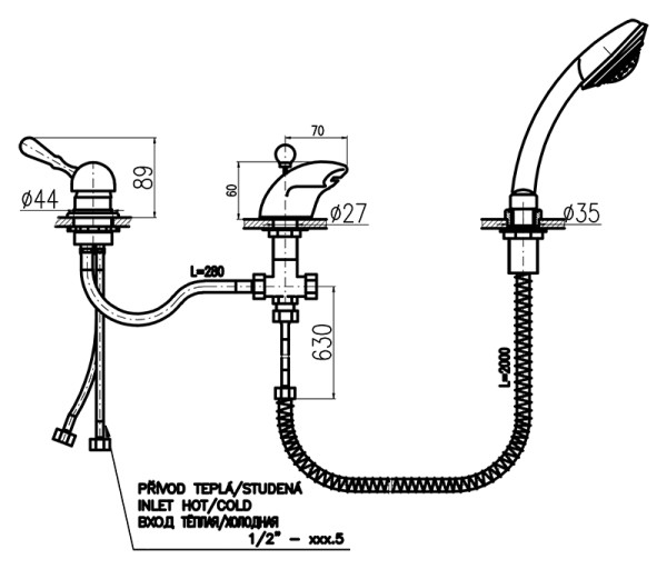 Смеситель на борт ванны Rav Slezak Labe L070.5SSM. Фото 2