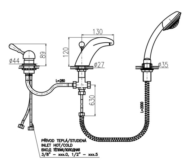 Смеситель на борт ванны Rav Slezak Labe L071.5SSM. Фото 2