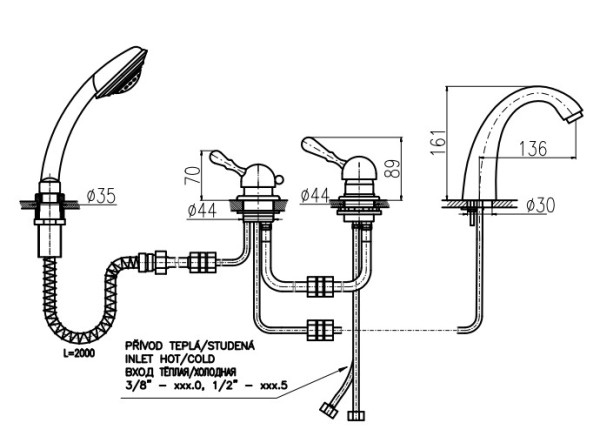 Смеситель на борт ванны Rav Slezak Labe L076.5PSM. Фото 2