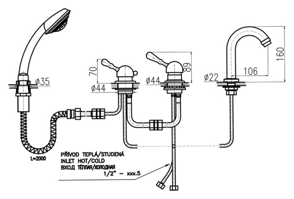 Смеситель на борт ванны Rav Slezak Labe L562.5PSM. Фото 2