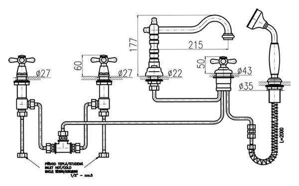 Смеситель на борт ванны Rav Slezak Morava MK164.5PZ. Фото 2