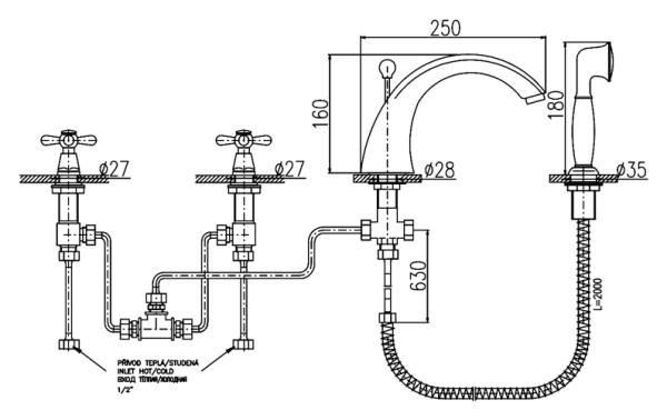 Смеситель на борт ванны Rav Slezak Morava MK369.5SSM. Фото 2