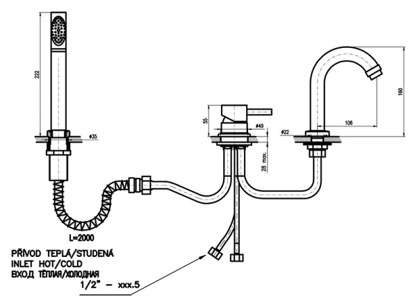 Смеситель на борт ванны Rav Slezak Seina SE962.5PZ. Фото 2