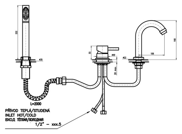 Смеситель на борт ванны Rav Slezak Seina SE962.5Y. Фото 2