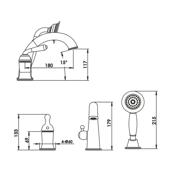 Смеситель на борт ванны Rose R0212H, черный. Фото 2