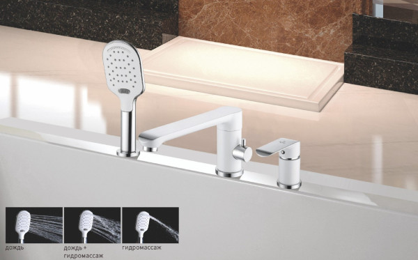 Смеситель на борт ванны Rose R2112F, белый/хром. Фото 3