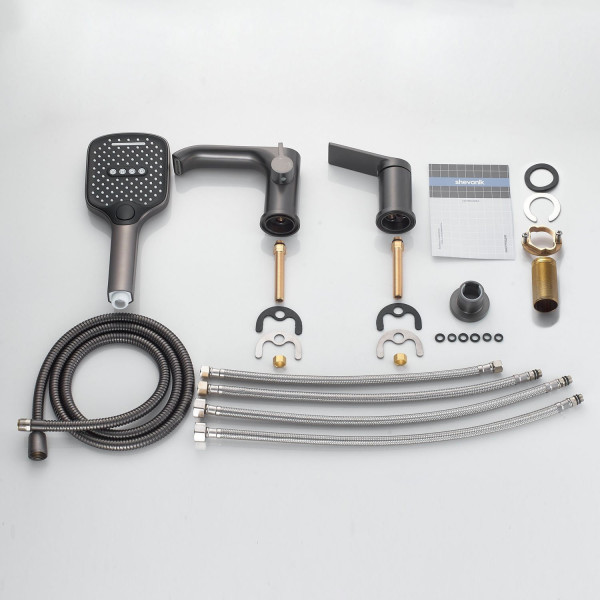 Смеситель на борт ванны Shevanik S4112T, оружейная сталь. Фото 3