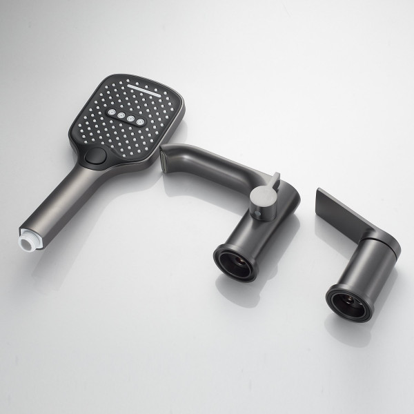 Смеситель на борт ванны Shevanik S4112T, оружейная сталь. Фото 4