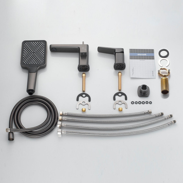 Смеситель на борт ванны Shevanik S9912T, оружейная сталь. Фото 3