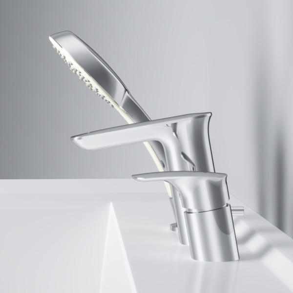 Смеситель на борт ванны, трёхсекционный. Фото 5