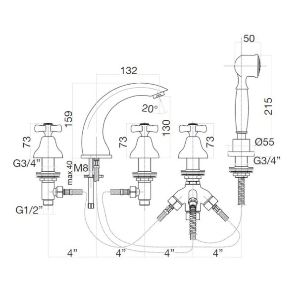 Смеситель на борт ванны Webert Armony AM730401015, хром. Фото 2