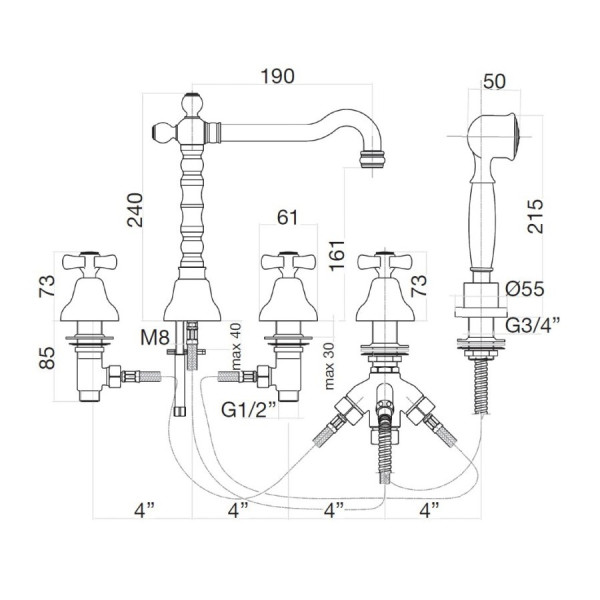 Смеситель на борт ванны Webert Armony AM730402010, золото. Фото 2