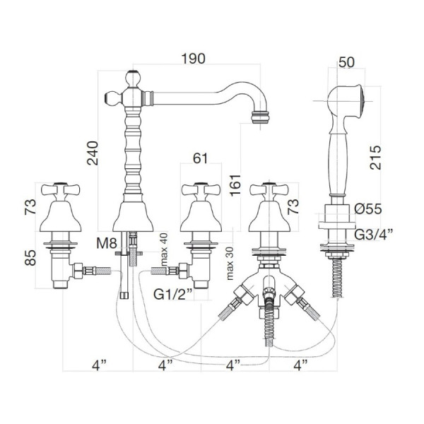 Смеситель на борт ванны Webert Armony AM730402015, хром. Фото 2