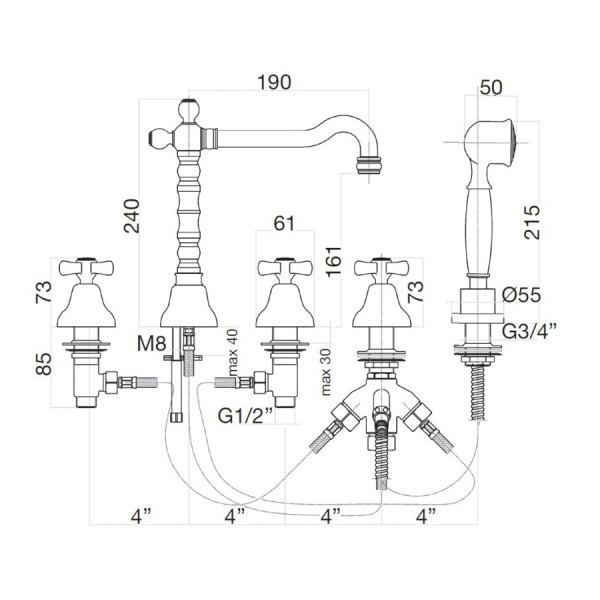 Смеситель на борт ванны Webert Armony AM730402017, хром/золото. Фото 2
