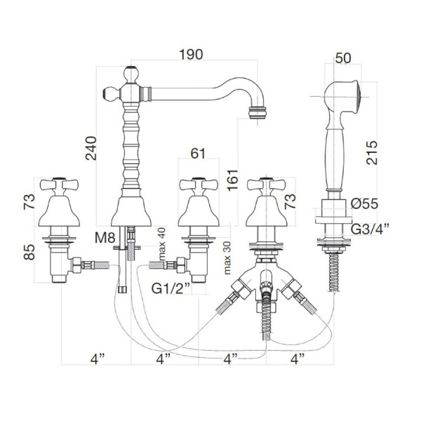 Смеситель на борт ванны Webert Armony AM730402060, медь. Фото 2