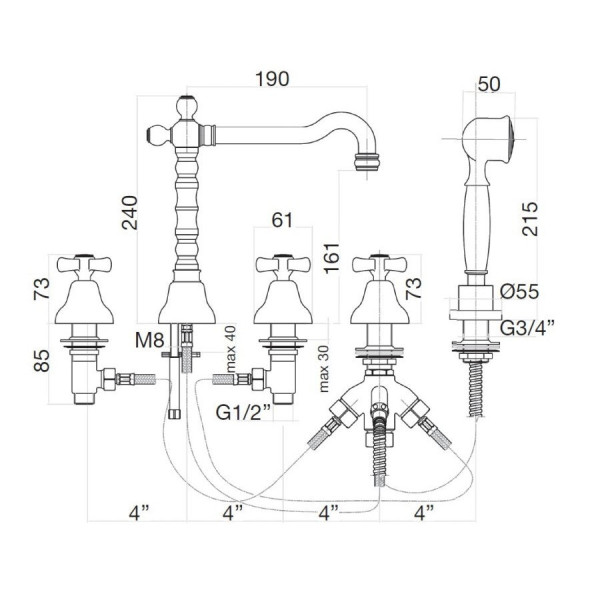 Смеситель на борт ванны Webert Armony AM730402065, бронза. Фото 2