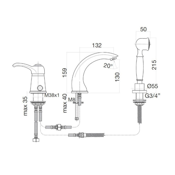 Смеситель на борт ванны Webert Aurora AU850701065, бронза. Фото 2