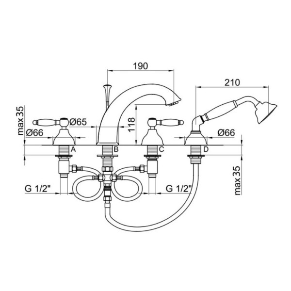 Смеситель на борт ванны Webert Dorian DO730101065, бронза. Фото 2