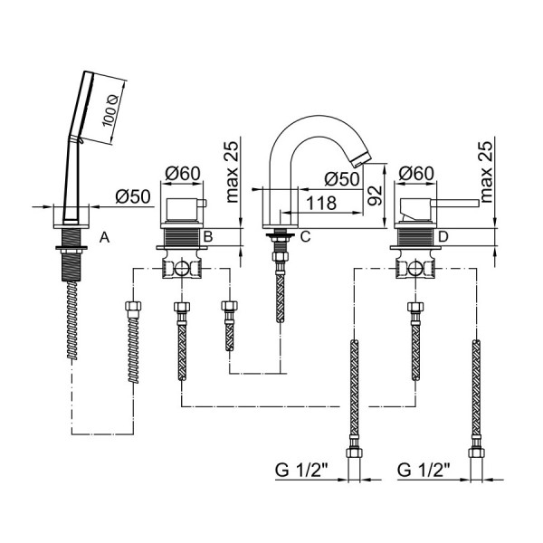 Смеситель на борт ванны Webert Elio EL850701560, черный. Фото 2