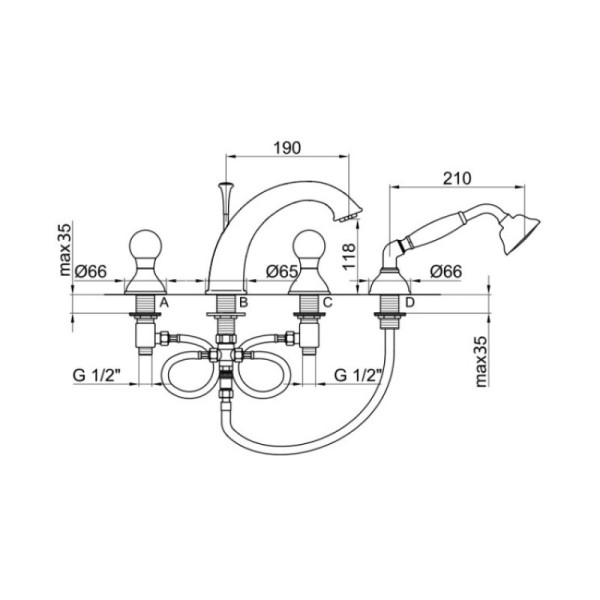 Смеситель на борт ванны Webert Karenina KA730101015, хром. Фото 2