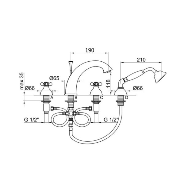 Смеситель на борт ванны Webert Ottocento OT730101065, бронза. Фото 2