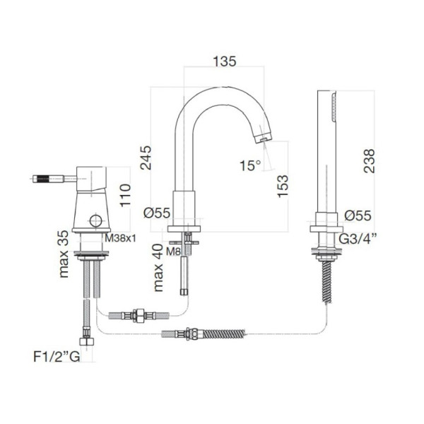 Смеситель на борт ванны Webert Rimini RI850701010, золото. Фото 2