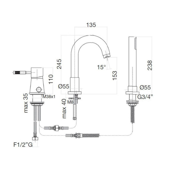 Смеситель на борт ванны Webert Rimini RI850701015, хром. Фото 2