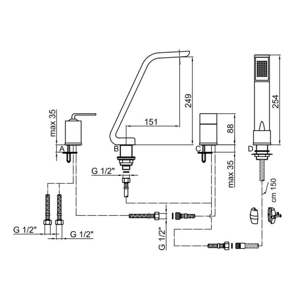Смеситель на борт ванны Webert Wolo WO850701564, черный/хром. Фото 2
