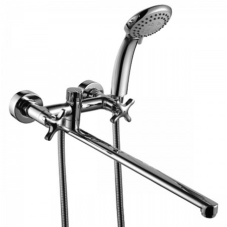 Смеситель Rossinka RS39-84 универсальный двуручный с поворотным изливом 350мм, хром. Фото 1