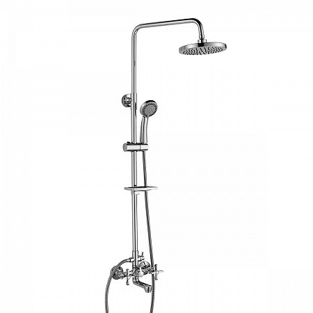 Смеситель Rossinka RS42-46 двуручный для ванны с верхней лейкой "Тропический дождь", с фик. изл. и 3. Фото 1