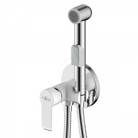 Смеситель Rossinka W25-51 одноручный (25 мм) с гигиеническим душем, встраиваемый, хром/бел. Фото 1