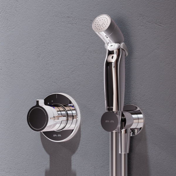 Смеситель с термостатом, монтируемый в стену с гигиеническим душем. Фото 3