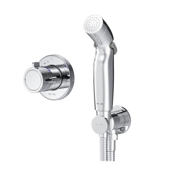 Смеситель с термостатом, монтируемый в стену с гигиеническим душем. Фото 4