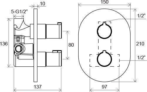Смеситель термостатический скрытого монтажа Chrome без переключателем CR 064.00 (ВМЕСТО X070048). Фото 2