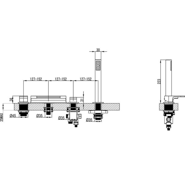 Смеситель врезной каскадный для ванн CR 025.20BL ЧЕРНЫЙ. Фото 2