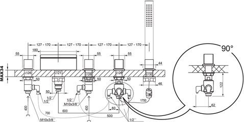 Смеситель врезной каскадный для ванн WF 025.00. Фото 3