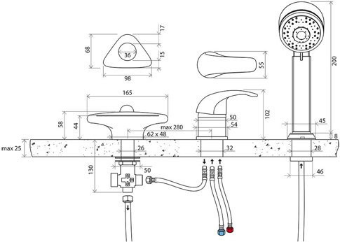 Смеситель врезной каскадный для ванны RS 025.00 Rosa. Фото 4