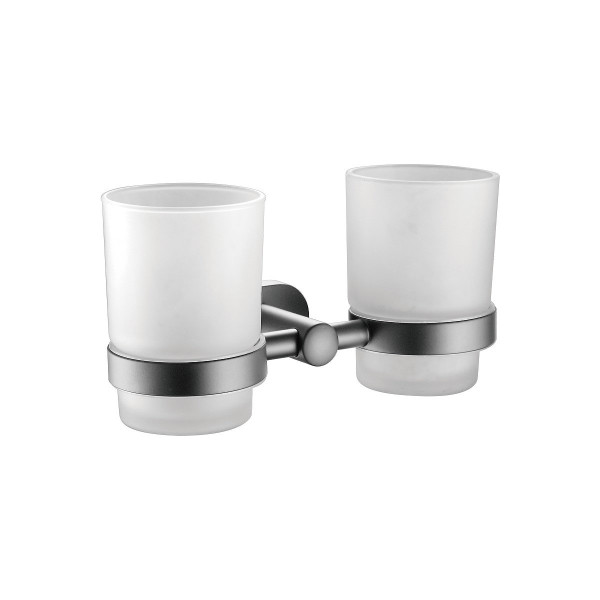 Стакан для ванной комнаты двойной BELZ B90508, вороненая сталь. Фото 1