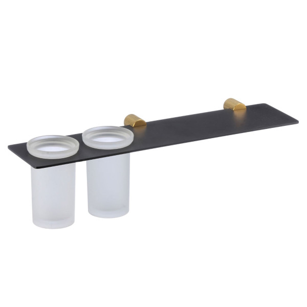 Стакан для ванной комнаты двойной Savol S-002168HB, черный/золото. Фото 3